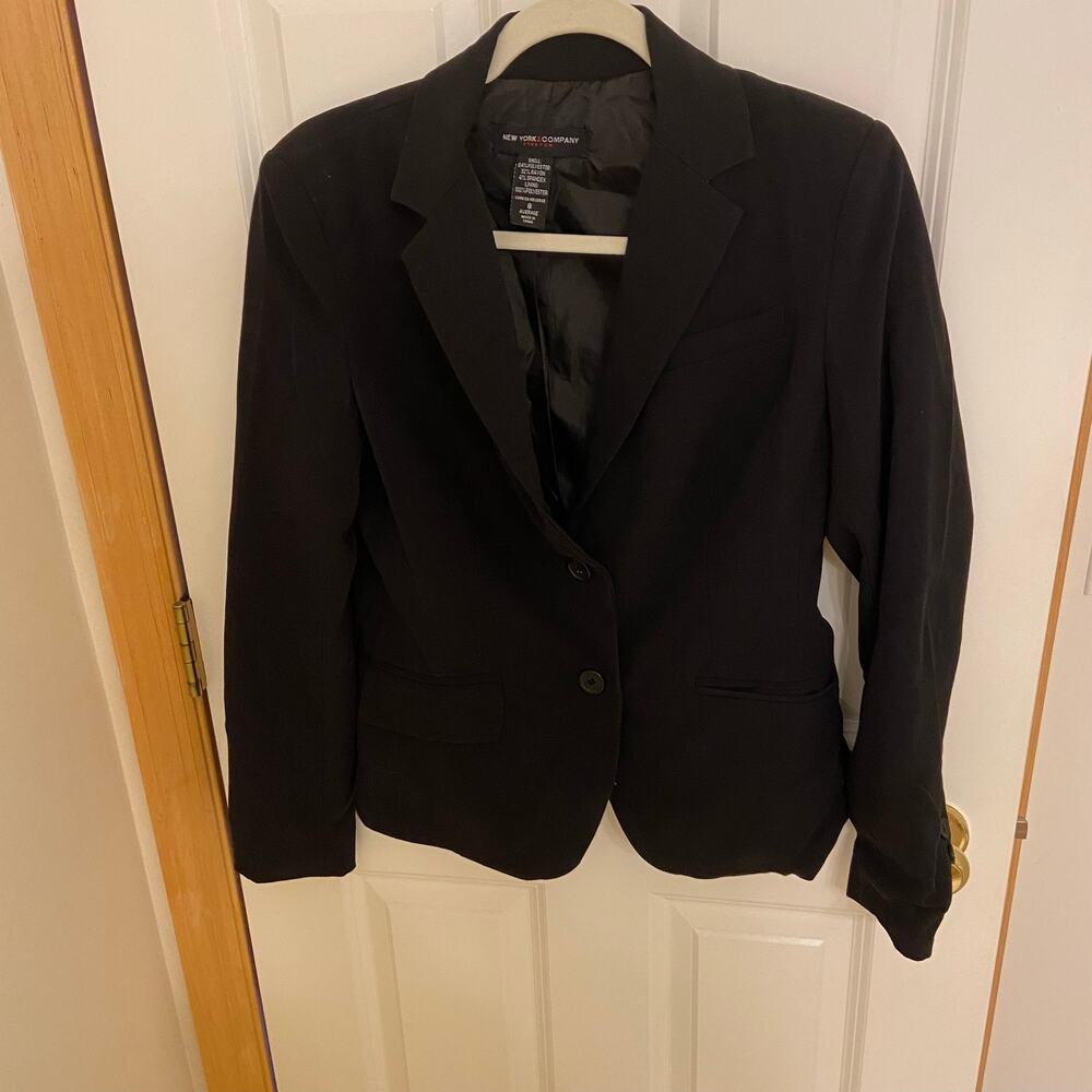 New York & Company Stretch Black Two Button Single Breasted Blazer, Sz 8
